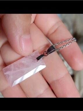 Rose Quartz Rectangular Pendant Necklace - Unbranded